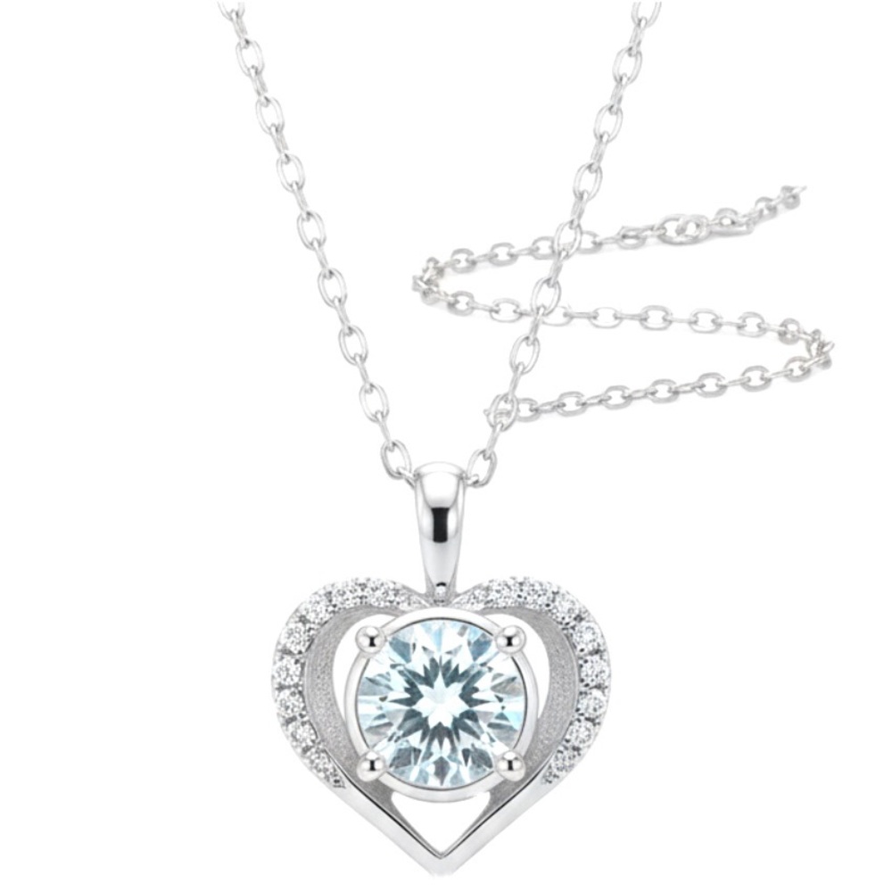 Over 1 Ctw Bezel Set Moissanite Sterling Silver Heart Pendant Necklace + GRA NIB